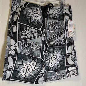 Oh Snap Men's Comic Print Swim Board Shorts - Black and White